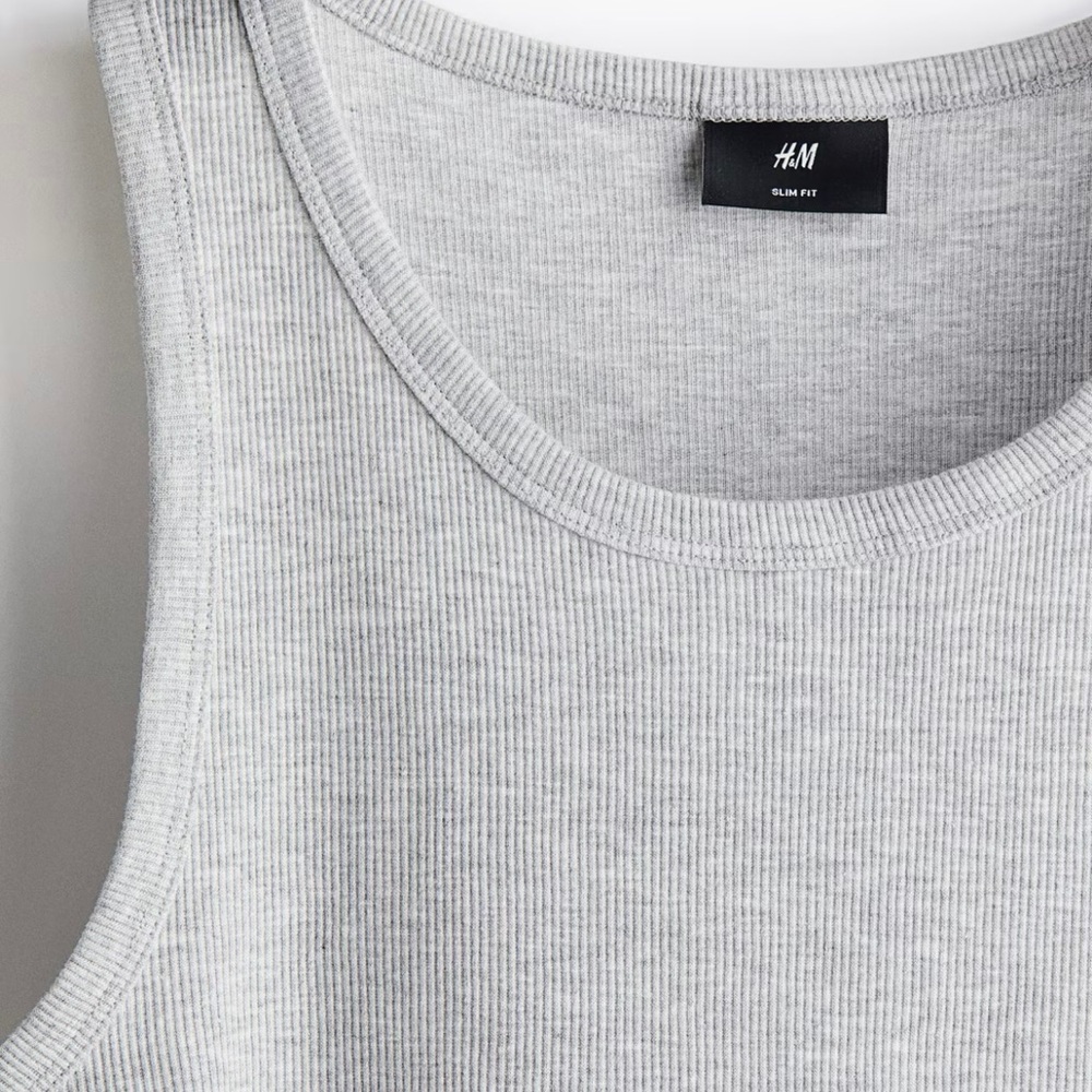 H&M Men's Light Gray Slim Fit Ribbed Tank Top Size Large